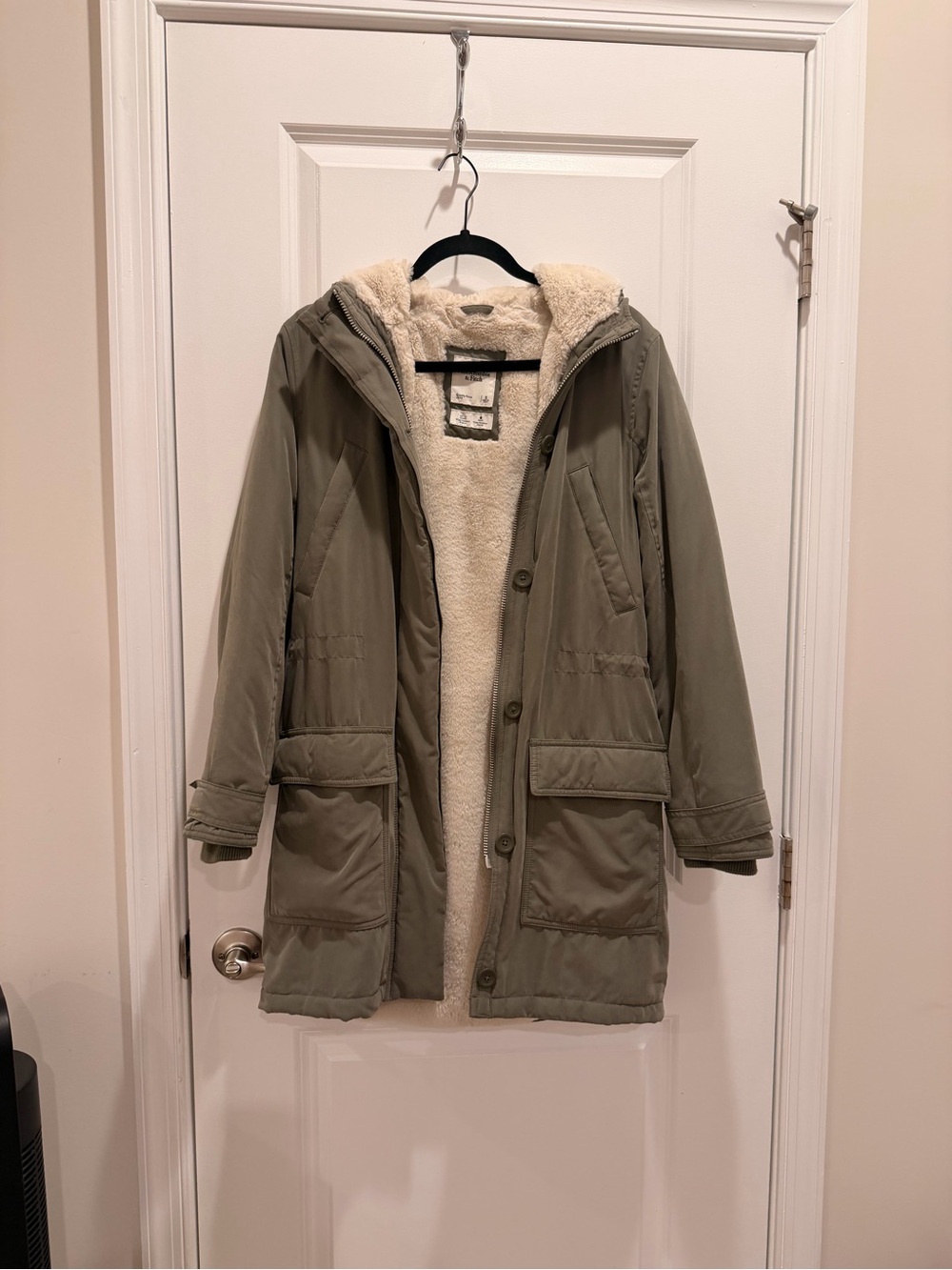 Abercrombie & Fitch Sherpa-Lined Hooded Winter Parka Jacket Olive Green Size S